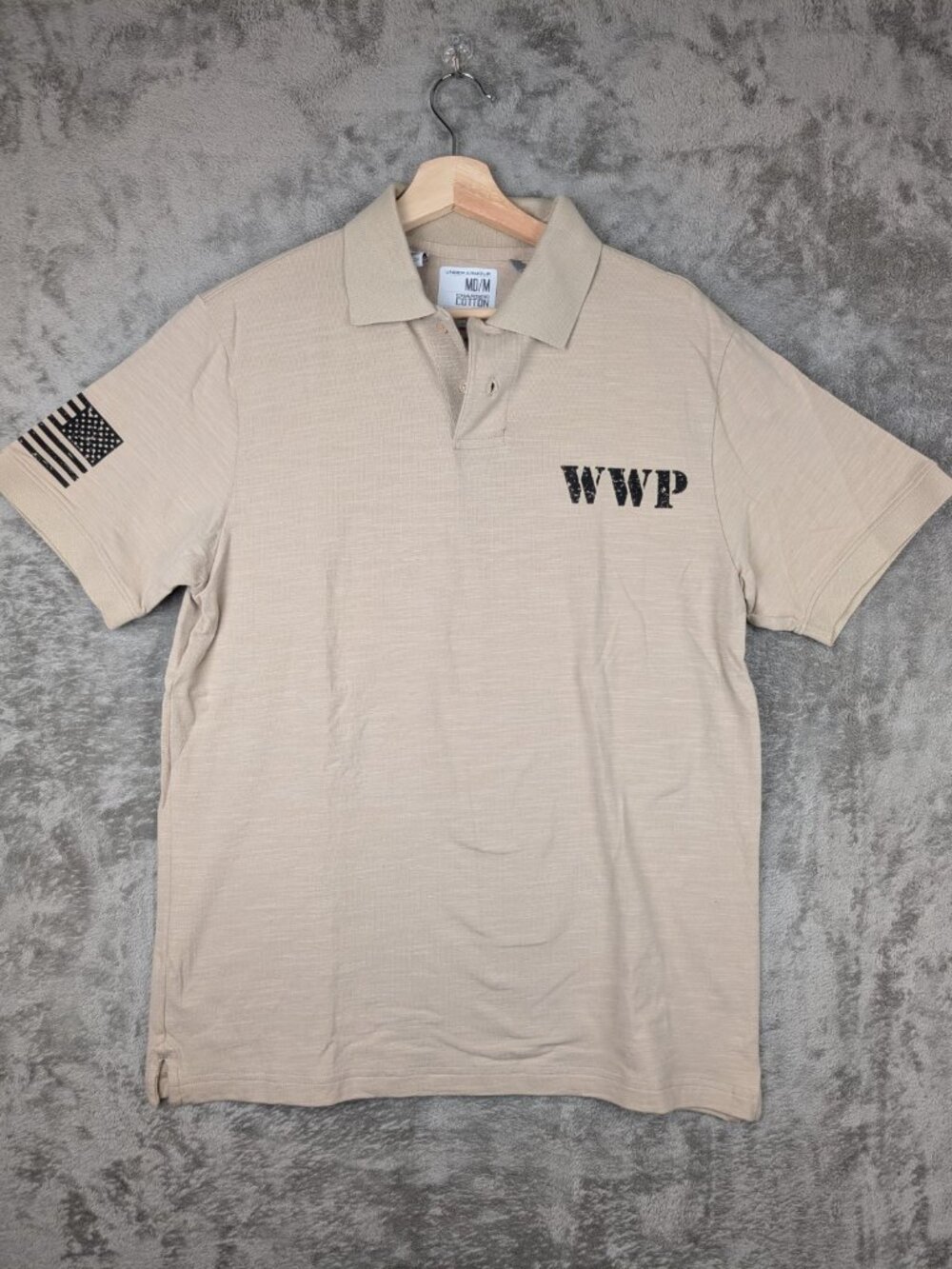 Under Armour Wounded Warrior Project Polo Shirt Men's M Beige Pullover WWP